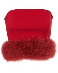 Blumarine - Feather-Trimmed Crêpe Crop Top - Lyst
