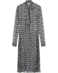 Versace - Logo Print Sheer Midi Dress - Lyst