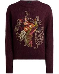 Etro - Cropped Cable-Knit Cashmere-Blend Sweater With Peacock Embroidery - Lyst