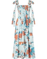 Erdem - Shirred Floral-Print Cotton Midi Dress - Lyst