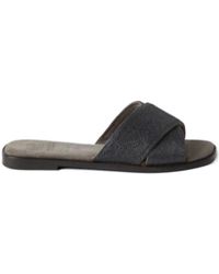 Brunello Cucinelli - Monili-Detail Crossover-Straps Slides - Lyst