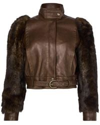 Chloé - High Collar Long Sleeve Leather Jacket - Lyst