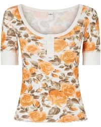 Chloé - Floral-Print Ribbed Stretch-Cotton Jersey T-Shirt - Lyst
