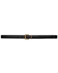 Saint Laurent - Logo Plaque Square Buckled Embossed Belt - Lyst
