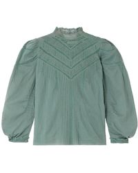 Doen - Adelphine Crochet-Trimmed Pintucked Organic Cotton-Voile Blouse - Lyst