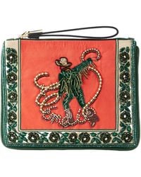 ALÉMAIS - Embellished Leather-Trimmed Satin Clutch - Lyst
