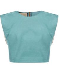 Gucci - Shoulder-Pads Sleeveless Cropped Top - Lyst