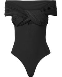 Goldsign - Off-The-Shoulder Twist-Front Ruched Stretch-Jersey Thong Bodysuit - Lyst