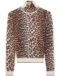 Ganni - Leopard High Neck Knitted Sweater - Lyst