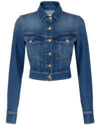 Elisabetta Franchi - Straight Hem Cropped Denim Jacket - Lyst