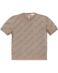 Balenciaga - Allover Logo Print Crewneck Knitted Top - Lyst