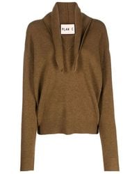 Plan C - Long-Sleeved Scarf Collar Knitted Shirt - Lyst