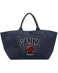 Ganni - Xxl Bear Embroidered Tote Bag - Lyst