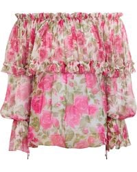 Chloé - Silk Floral Off-Shoulder Top - Lyst
