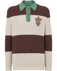 Fendi - Crest Embroidered Striped Knitted Polo Shirt - Lyst