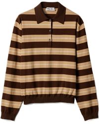 Miu Miu - Long-Sleeved Knitted Striped Polo Shirt - Lyst