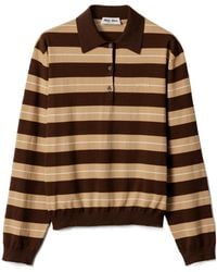 Miu Miu - Long-Sleeved Knitted Striped Polo Shirt - Lyst