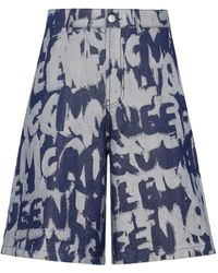 McQueen - Graffiti Printed Bermuda Denim Shorts - Lyst