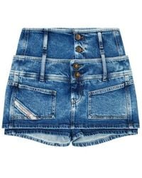 DIESEL - Double Waist Denim Mini Skort - Lyst