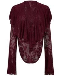 Norma Kamali - Long-Sleeved Deep V-Neck Ruffled Bodysuit - Lyst
