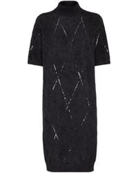Brunello Cucinelli - Sequin Embellished Roll-Neck Midi Dress - Lyst