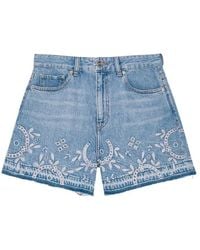 Ganni - Broderie Anglaise Denim Shorts - Lyst
