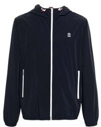 Brunello Cucinelli - Logo-Embroidered Zipped Hooded Windbreaker - Lyst