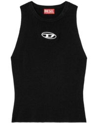 DIESEL - M-Caddix Logo Plaque Ribbed-Knit Top - Lyst