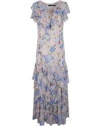 Ralph Lauren Ivanna Floral Gauze Evening Dress in Blue | Lyst