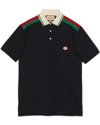 Gucci - Brand-appliqué Striped-trim Cotton-jersey Polo Shirt - Lyst
