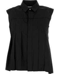 Sacai - Pleated Sleeveless Poplin Shirt - Lyst