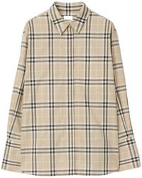 Burberry - Regular Fit Check Stretch Cotton Shirt - Lyst