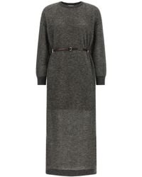 Brunello Cucinelli - Monile Belted Mesh-Knit Midi Dress - Lyst