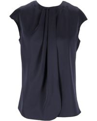 Emporio Armani - Crewneck Pleated Cap-Sleeved Blouse - Lyst