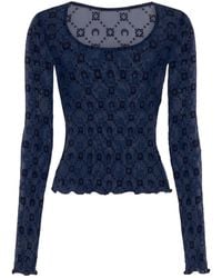 Marine Serre - Moonogram Mesh Flock Long Sleeves Roundneck Top - Lyst