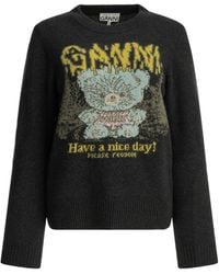 Ganni - Teddy Jacquard Knitted Sweater - Lyst