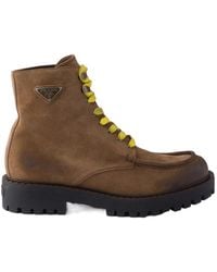 Prada - Triangle-Logo Lace-Up Ankle Boots - Lyst