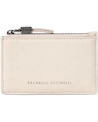 Brunello Cucinelli - Grained Leather Card Case With Shiny Zipper Pull - Lyst