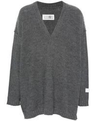 MM6 by Maison Margiela - Logo Patch V-Neck Jumper - Lyst