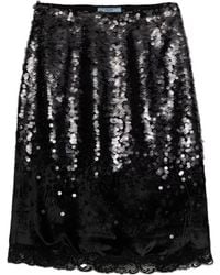 Prada - Embroidered Velvet Midi-Skirt - Lyst