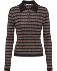 Prada - Striped Cashmere And Silk Polo Shirt - Lyst