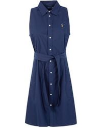 Polo Ralph Lauren - Belted Sleeveless Shirt Mini Dress - Lyst