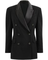 Brunello Cucinelli - Viscose And Virgin Wool Tuxedo Jacket With Monili - Lyst