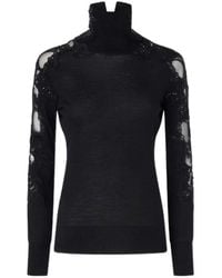 Ermanno Scervino - Long-Sleeved Virgin Wool Turtleneck Sweater With Lace And Crystals - Lyst