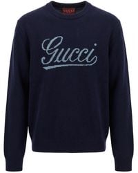 Gucci - Logo Intarsia Crewneck Knitted Jumper - Lyst