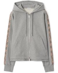 Burberry - Check-Band Zip-Up Drawstring Hoodie - Lyst
