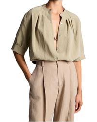 Vince - Pleated Short-Sleeve Blouse - Lyst