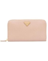 Prada - Logo Plaque Zip-Around Large Wallet - Lyst