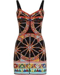 Dolce & Gabbana - Carretto-Printed Mini Charmeuse Dress - Lyst