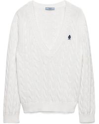 Prada - Cable-Knit V-Neck Knitted Jumper - Lyst